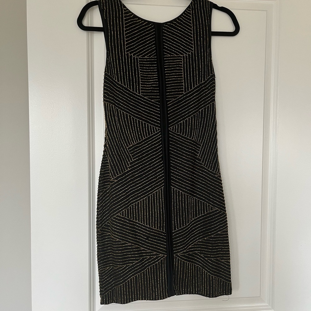 Renzo + Kai striped beaded mini dress. Black and Gold, size XS